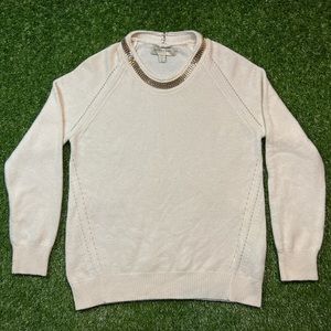 Cashmere Burberry sweater / long sleeve with gold collar necklace